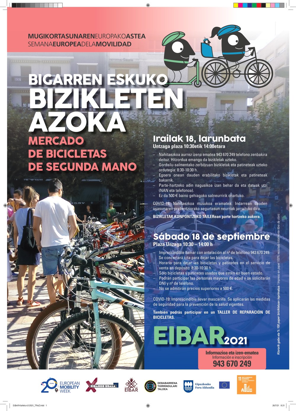 Parte hartu bigarren eskuko bizikleten eta patineten azokan larunbatean, irailak 18an. kartela