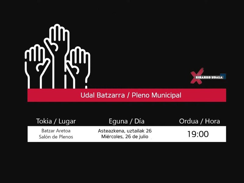 Udalaren ohiko osoko bilkura egingo da asteazken honetan uztailak 26, 19:00etan.