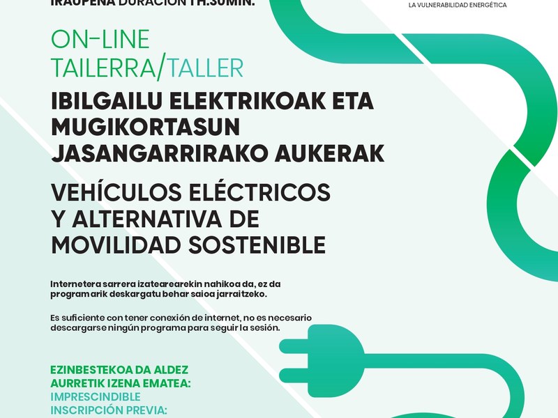 On-line tailerra: Ibilgailu elektrikoak eta mugikortasun jasangarrirako aukerak kartela