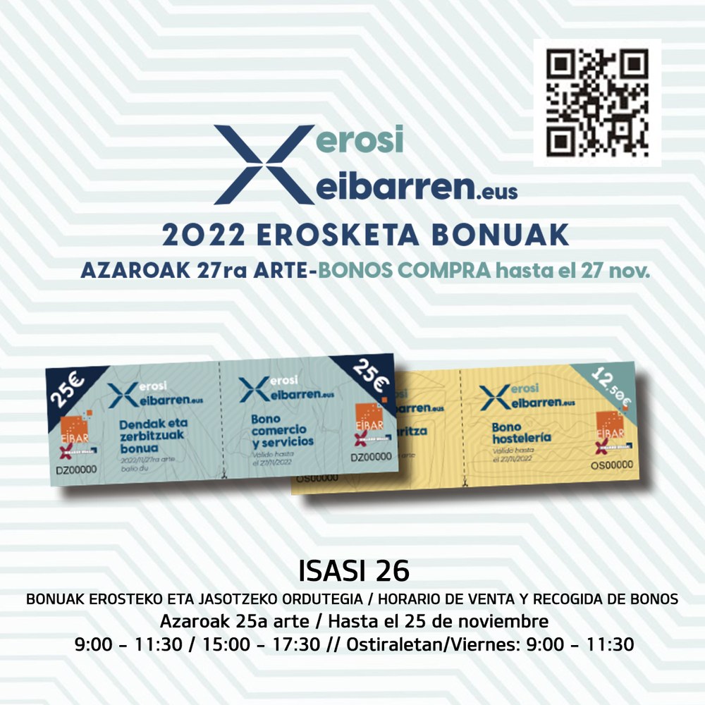 Astelehenean, azaroak 14, erosketa-bonuen kanpaina berri bat hasiko da: azaroaren 27ra arte izango da kanpaina eta % 30eko deskontuak egingo dira Erosketa bonuen kanpaina berriaren irudia..