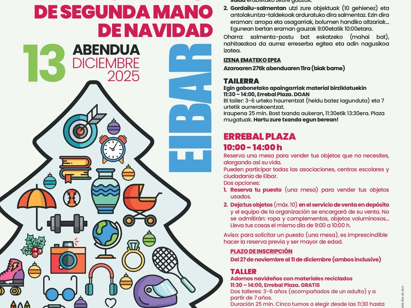 Aurten ere Udaleko Ingurumen Sailak Gabonetako Bigarren Eskuko Azoka antolatu du