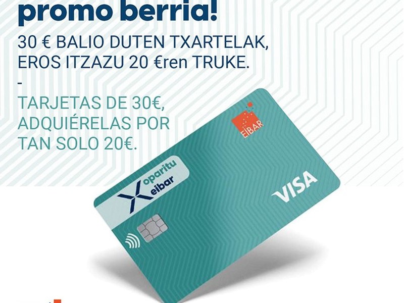 Eibar Merkataritza Gune Irekia elkarteak "Oparitu Eibar" promozio-kanpaina berria jarriko du abian astelehenean, 300 txartel saltzeko. 