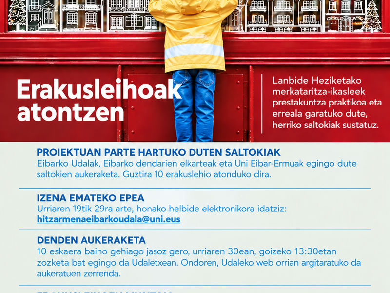 Eibarko Udalak programa bat bultzatuko du, Lanbide Heziketako ikasleek esperientzia praktikoa eskura dezaten erakusleihoak apaintzen