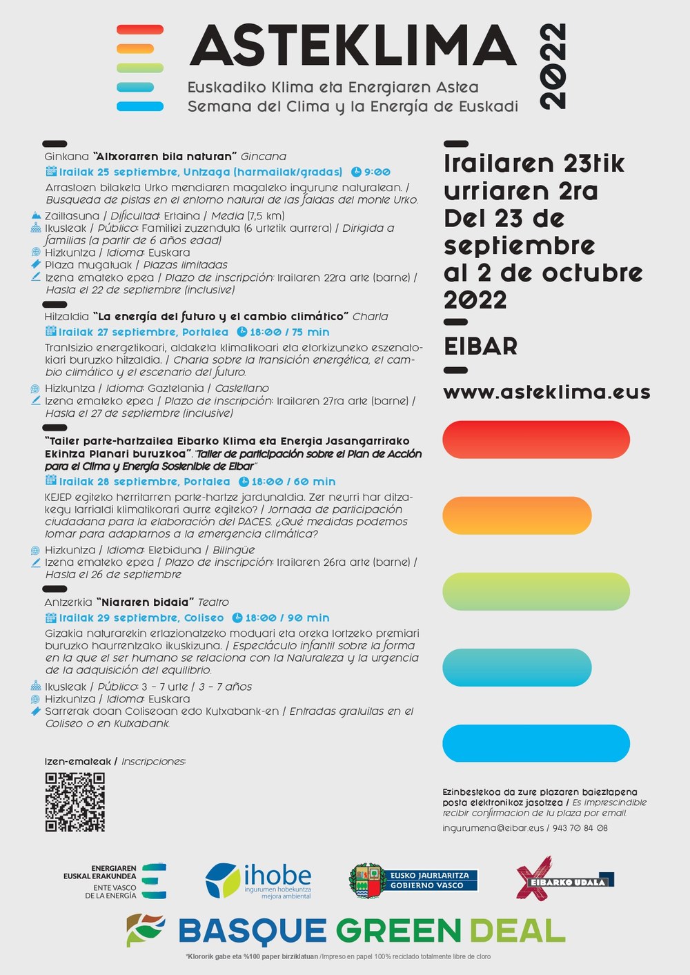 Eibarrek bat egiten du beste behin Euskadiko Klimaren eta Energiaren Asteklima ekimenarekin Jardueren kartela.