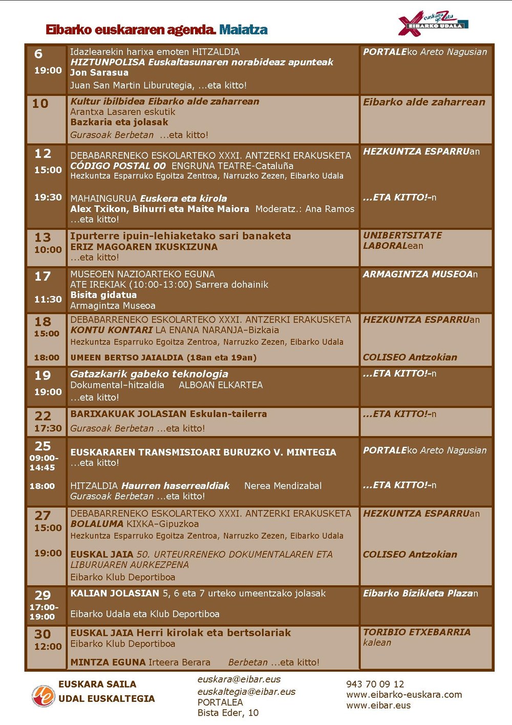 Euskararen agenda. Maiatza