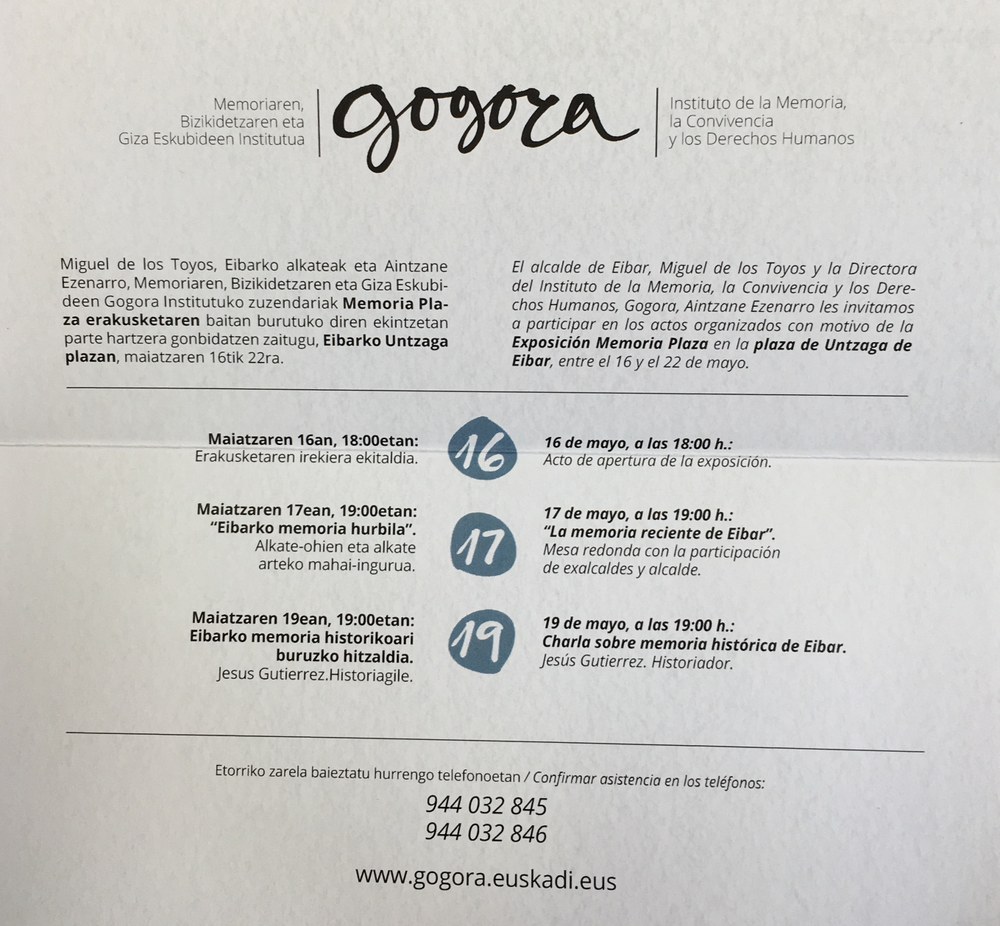 "Memoriaren Plaza" ekimen ibiltaria Eibarrera iritsiko da