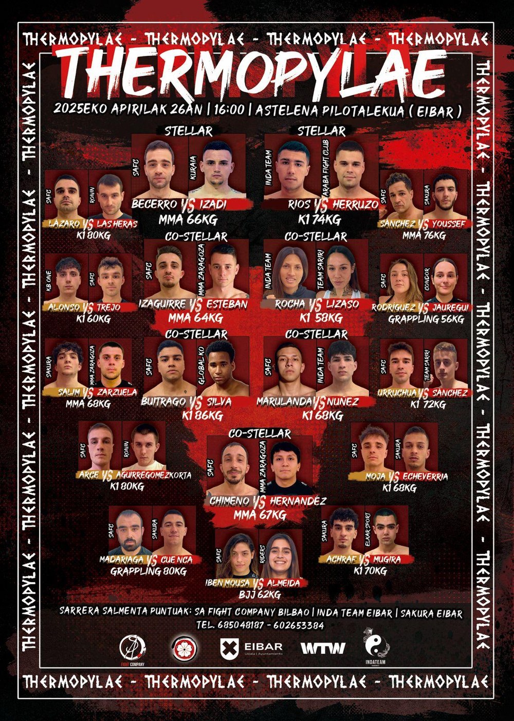 MMA eta K1 borroka martzialen “Thermopylae” ekitaldia egingo da Eibarren, ikuskizuna, balioak eta talentua uztartuz Ekitaldiaren kartela.