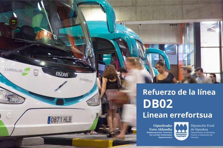 Mugikortasuneko, Turismoko eta Lurralde Antolaketako Departamentuak autobus gehiago jarriko ditu DB02 linean (Ermua-Eibar-Elgoibar-Zarautz-Donostia) astelehenetik ostiralera.