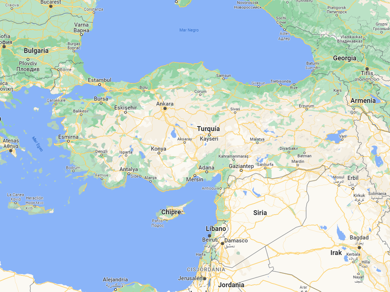 Mapan, Turkia eta Siria.