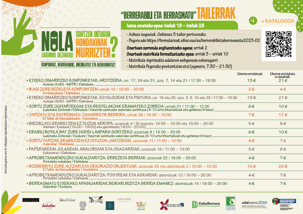 Udalak antolatutako ‘Berrerabili eta berrasmatu’ tailerren laugarren edizioa urritik abendura egingo da Udalak antolatutako ‘Berrerabili eta berrasmatu’ tailerren laugarren edizioa urritik abendura egingo da.