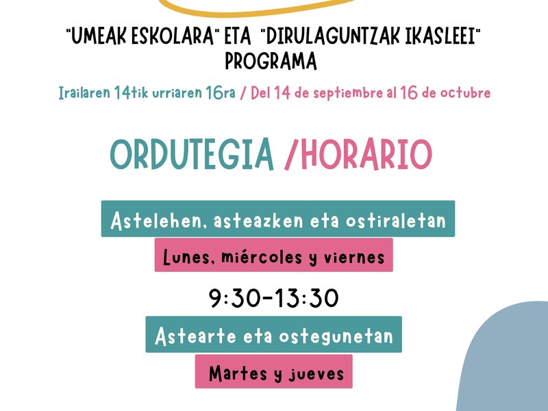 ‘Umeak Eskolara’ eta ‘Dirulaguntzak Ikasleei’ izeneko programaren beste edizio bat jarriko du martxan Udalak, familiei eta herriko merkatariei laguntzeko