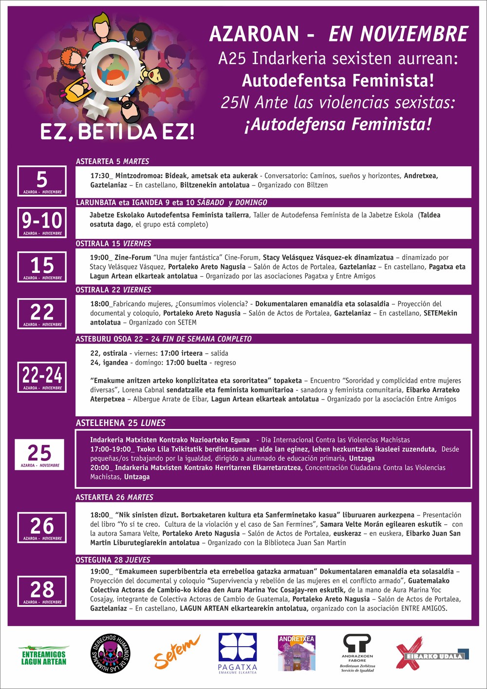 Emakumeenganako Indarkeriaren Aurkako Nazioarteko Egunarekin bat egingo du Eibarko Udalak