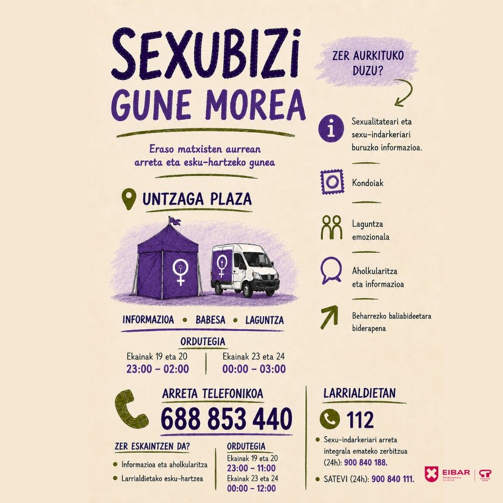 SexuBizi-Gune Morea Sanjuanetako jaietan eskuragarri izango da, telefono bidezko arretaren ordutegia zabalduz