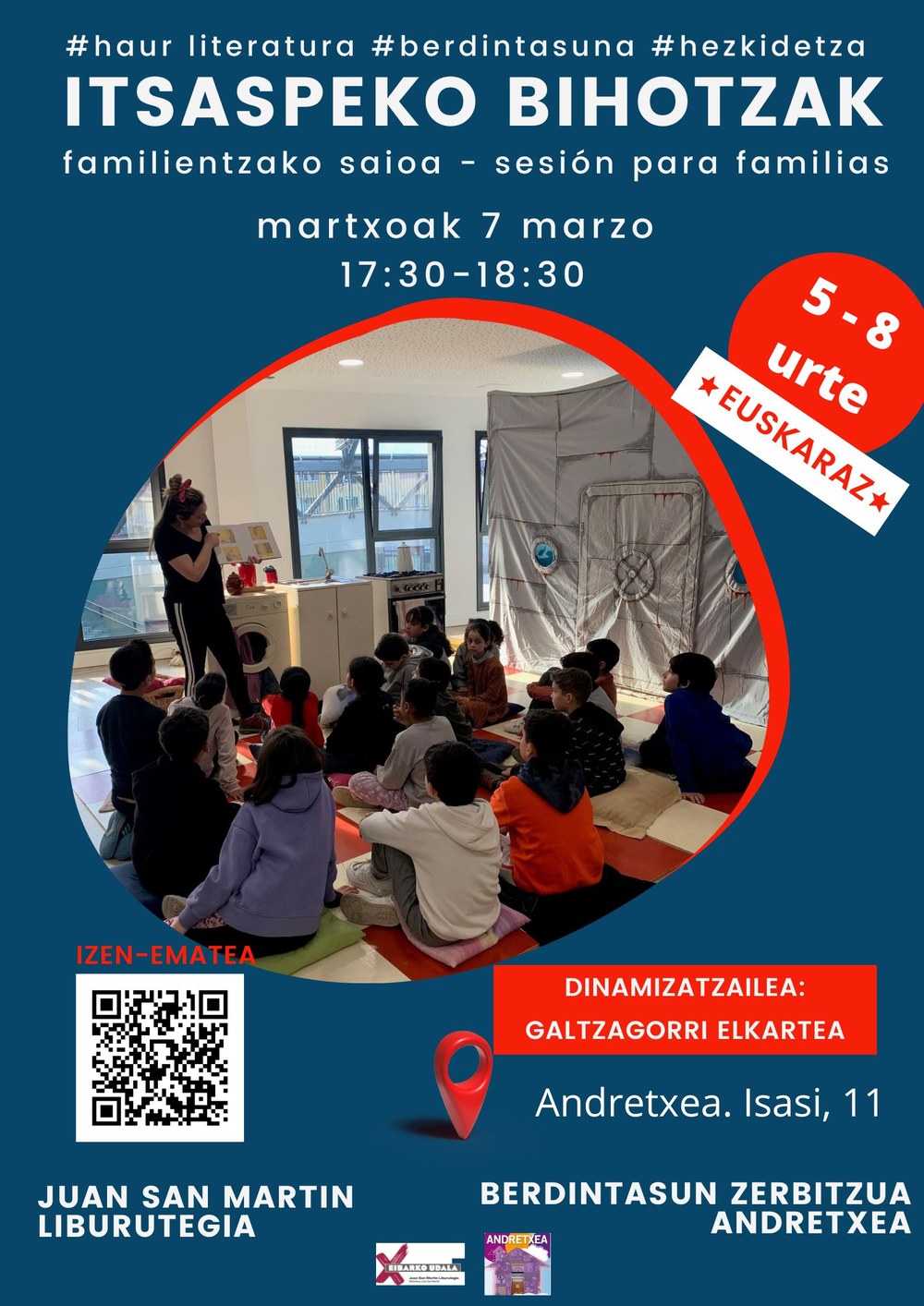 Zabalik dago Itsaspeko Bihotzak areto literarioan, familientzako saioan izena emateko epea Itsaspeko bihotzak: familientzako saioa