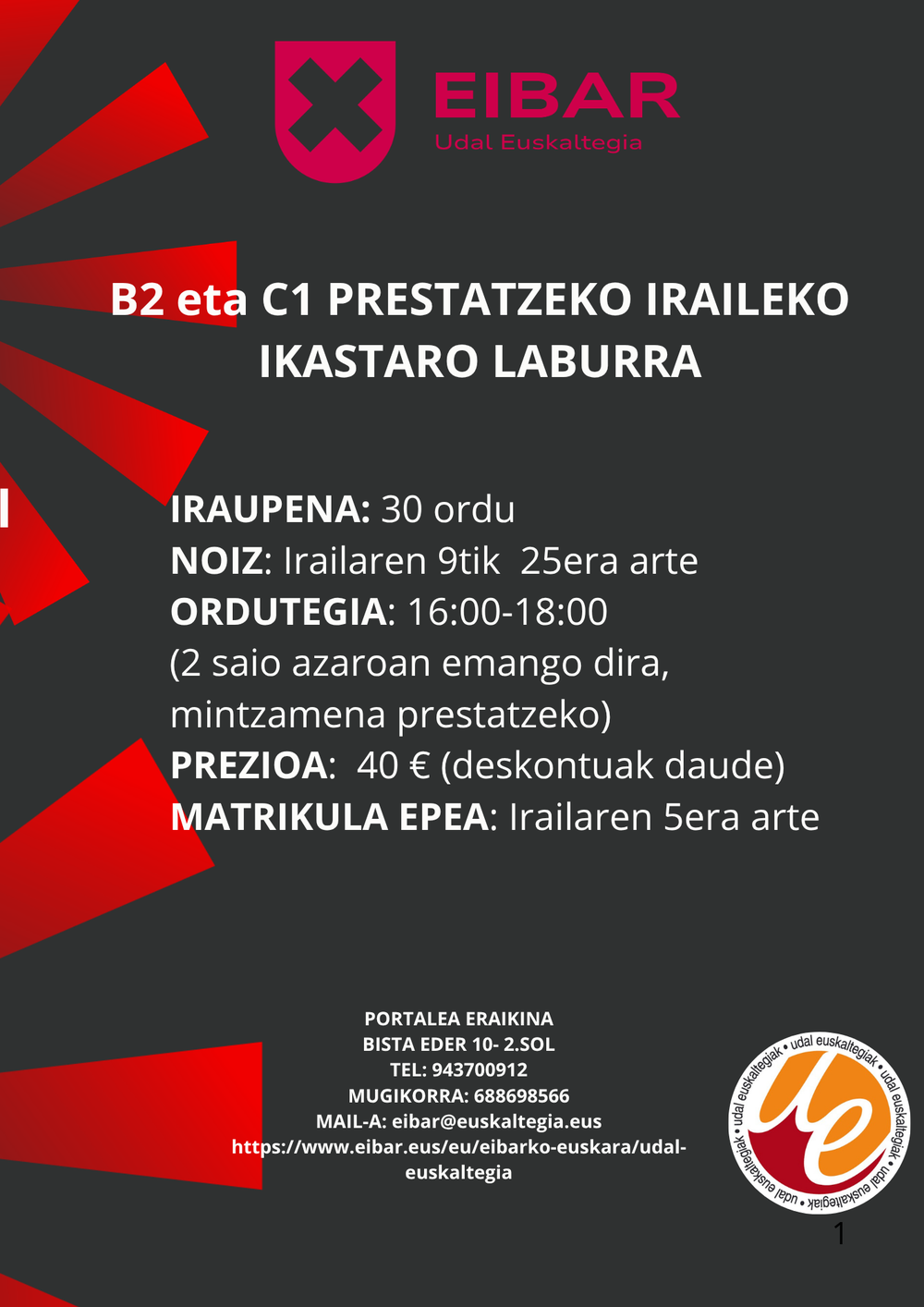 B2 eta C1 mailak prestatzeko ikastaro trinkoa .