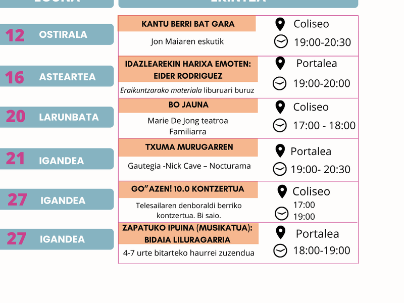Eibarko euskararen agenda: urtarrila Urtarrileko Eibarko euskararen agenda