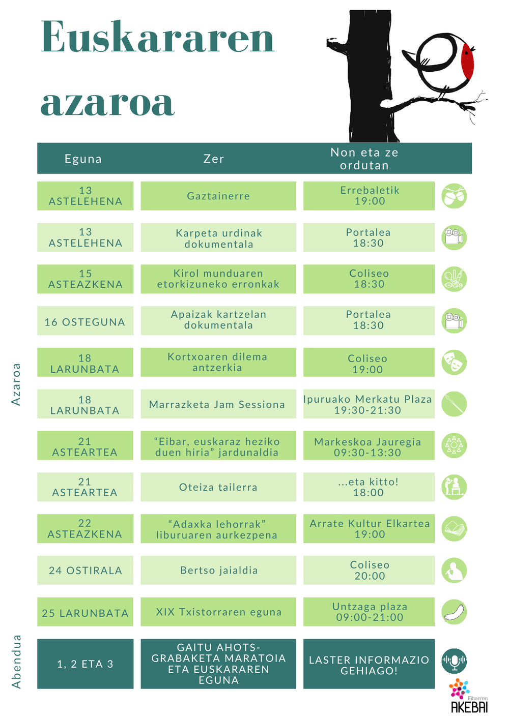 Euskararen azaroko agenda