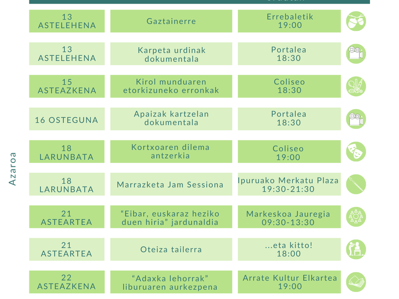 Euskararen azaroko agenda