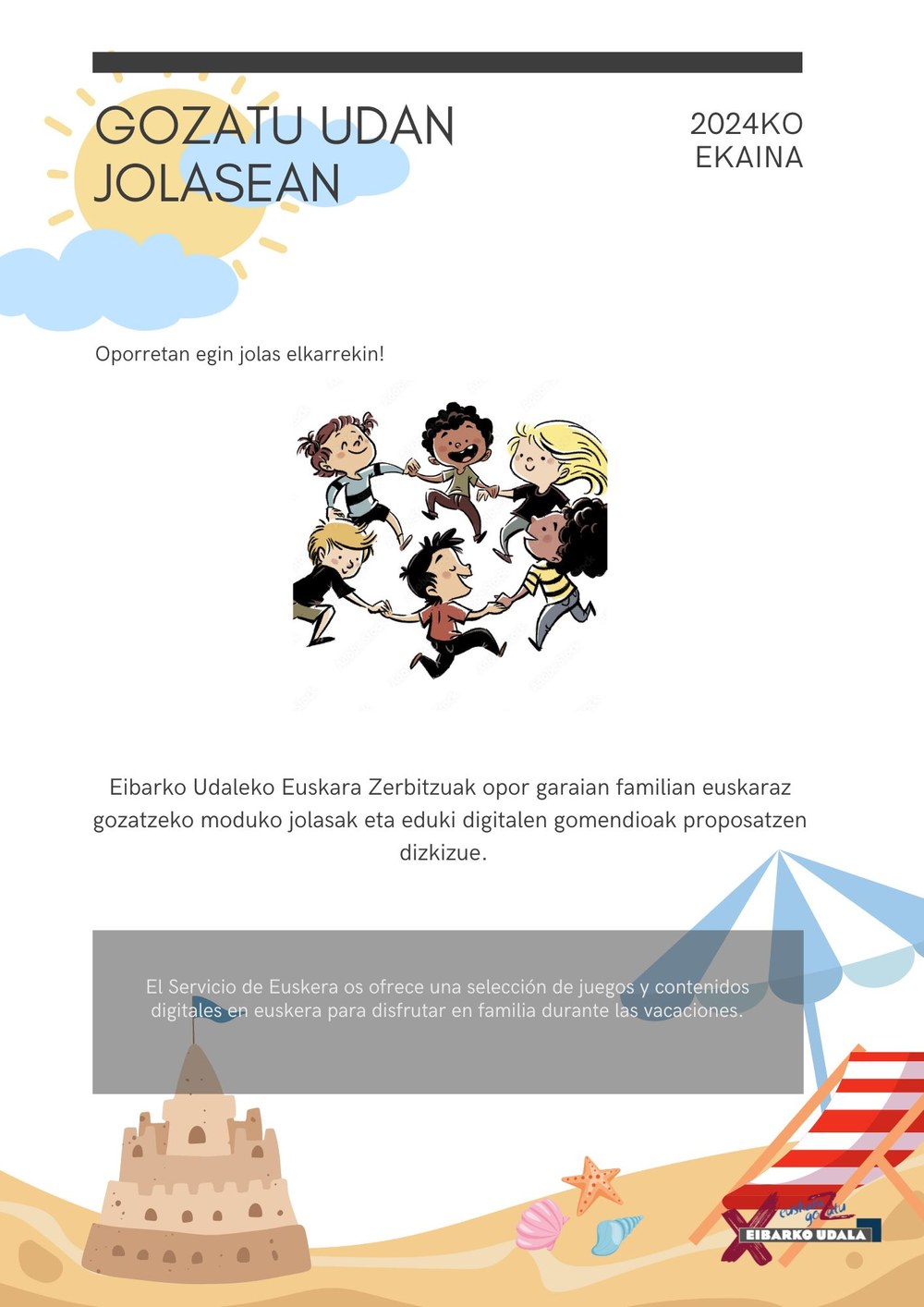 Gozatu udako oporretan: familientzako gida Gidaren portada