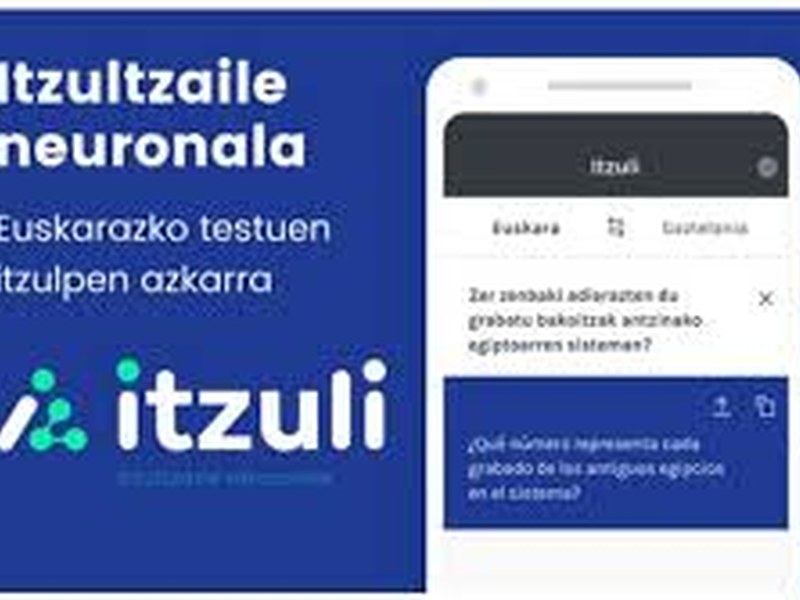 "Itzuli" itzultzaile neuronala denon esku ITZULI aplikazioaren irudia