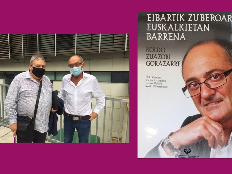 Koldo Zuazo eibartarrari omenaldia Gasteizen Koldo Zuazo, omendua; Patxi Lejardi , zinegotzia eta liburuaren azala