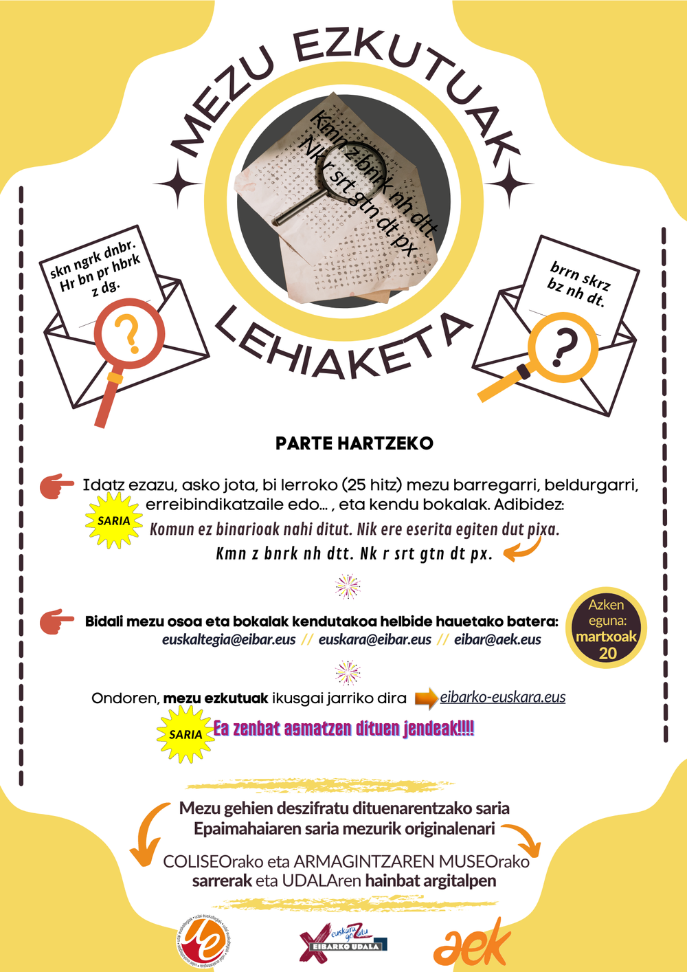 Mezu ezkutuak lehiaketa Lehiaketaren kartela