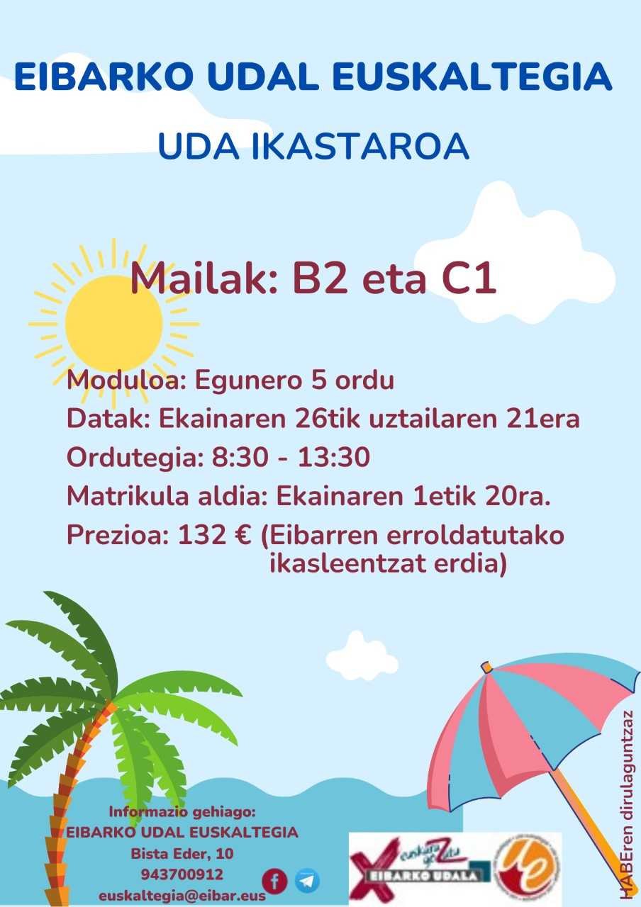 Uda Ikastarorako matrikula zabalik Uda ikastarorako matrikulazioa