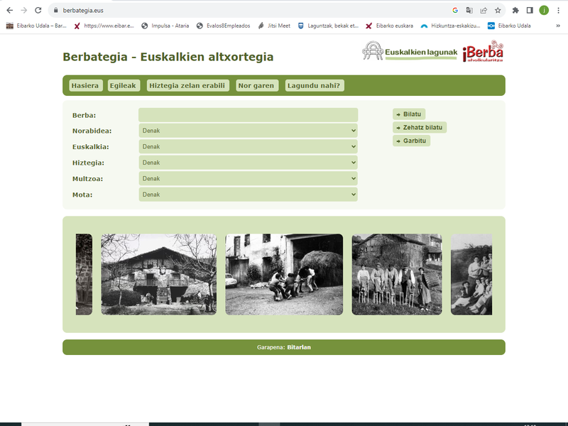 Berbategia euskara hiztegiaren pantailaren irudia