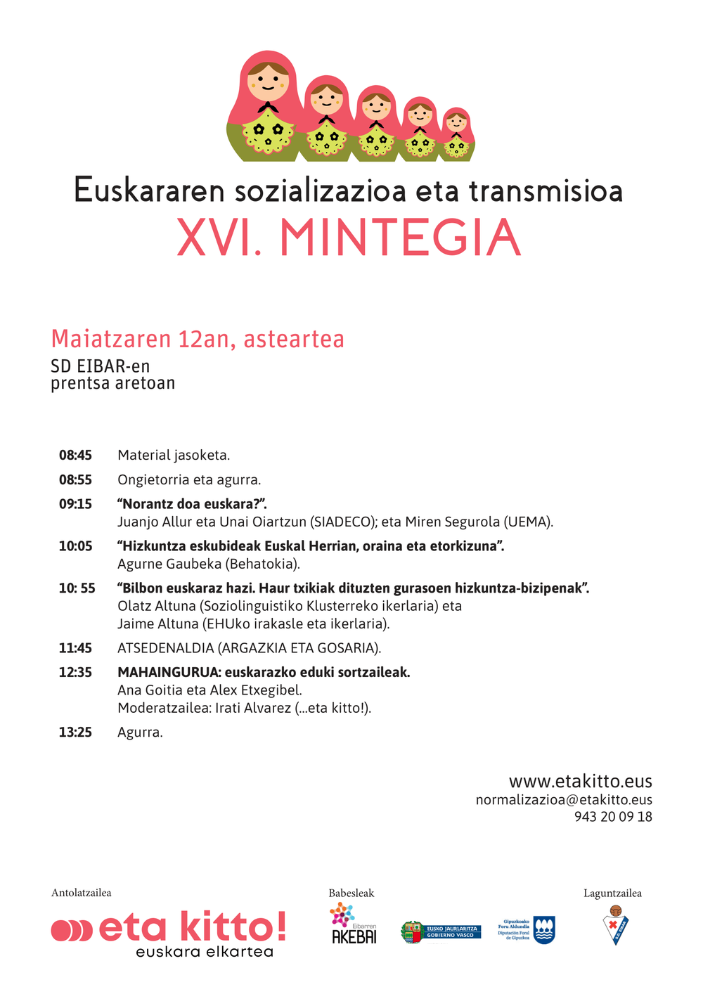 XVI. Euskararen Sozializazioa eta Transmisioa Mintegiaren egitaraua