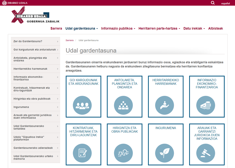 Eibarko Udalak % 90 baino gehiago betetzen ditu gardentasun legeek ezarritako betebeharrak