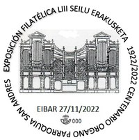 Arrate Filatelia Elkarteak San Andres elizako organoaren mendeurrena dakar gogora