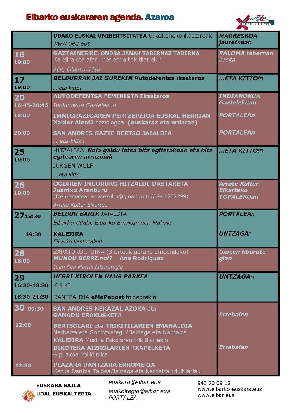 Azaroko euskararen agenda argitaratu da