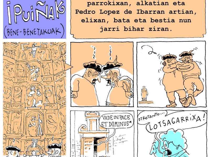 Azpilikuetatarren “Atzo goizeko ipuiñak”. Eskandalua San Andres elizan, 1557ko martxoaren 28an, igandea, elizkizunak ospatzen ari ziren bitartean. 