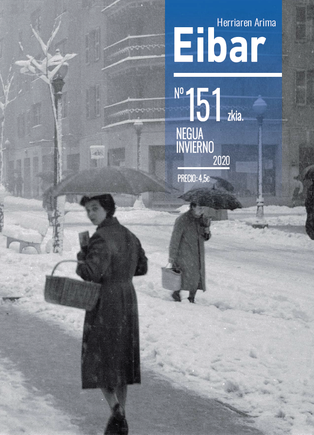 "Eibar" aldizkariaren azken alea, kalean eta webgune honetan 1956. Errebal kalea elur egun batean. Argazkia: Eibarko Udal Artxiboa