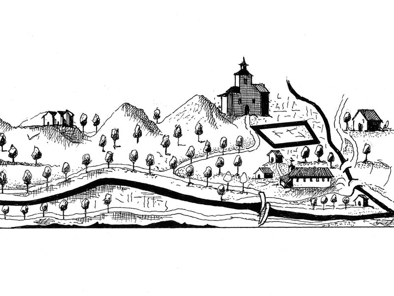 XVIII. mendeko grabatu baten zatia, Azitain aldea. San Telmo museoa (Julen Zabaletak egindako kopia).