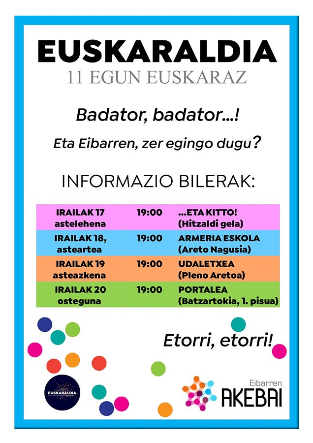 Euskaraldiaren harira, hainbat bilera egingo dira Eibarren irailean