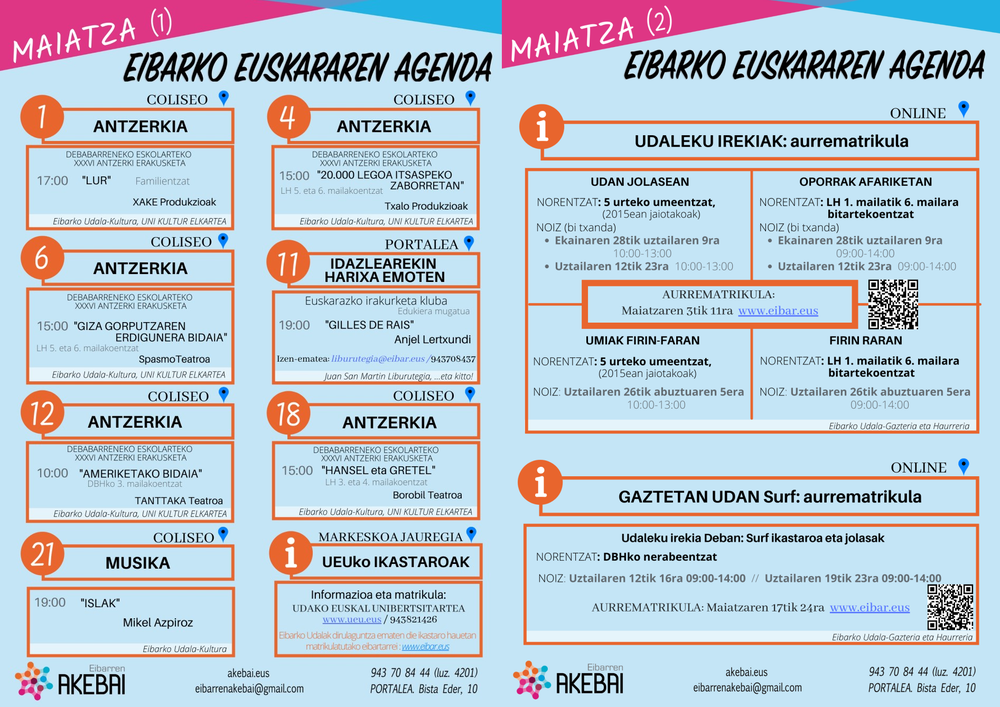 Euskararen agenda. Maiatza Maiatzeko euskararen agenda