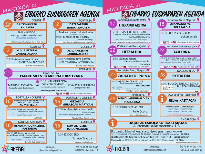 2021eko martxoko agenda