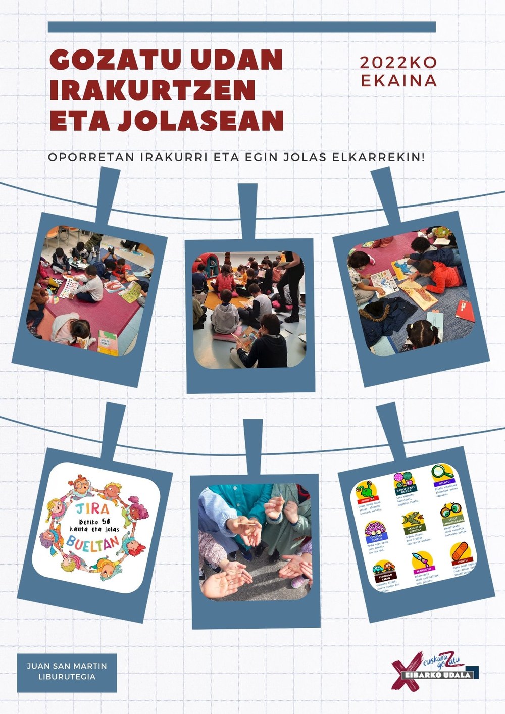 "Gozatu udan irakurtzen eta jolasean": familientzako gida 2022 2022 Udako gidaren azala