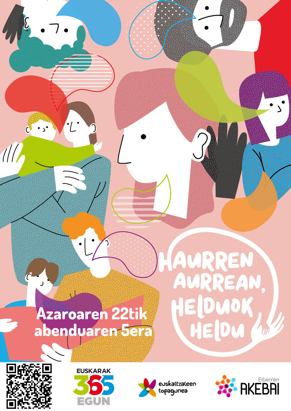 Haurren aurrean, helduok heldu Ekimena iragartzeko kartela