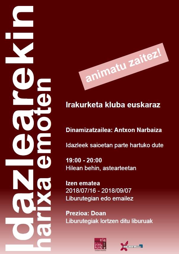 Idazlearekin harixa emoten irakurketa klubaren izen-ematea zabalik
