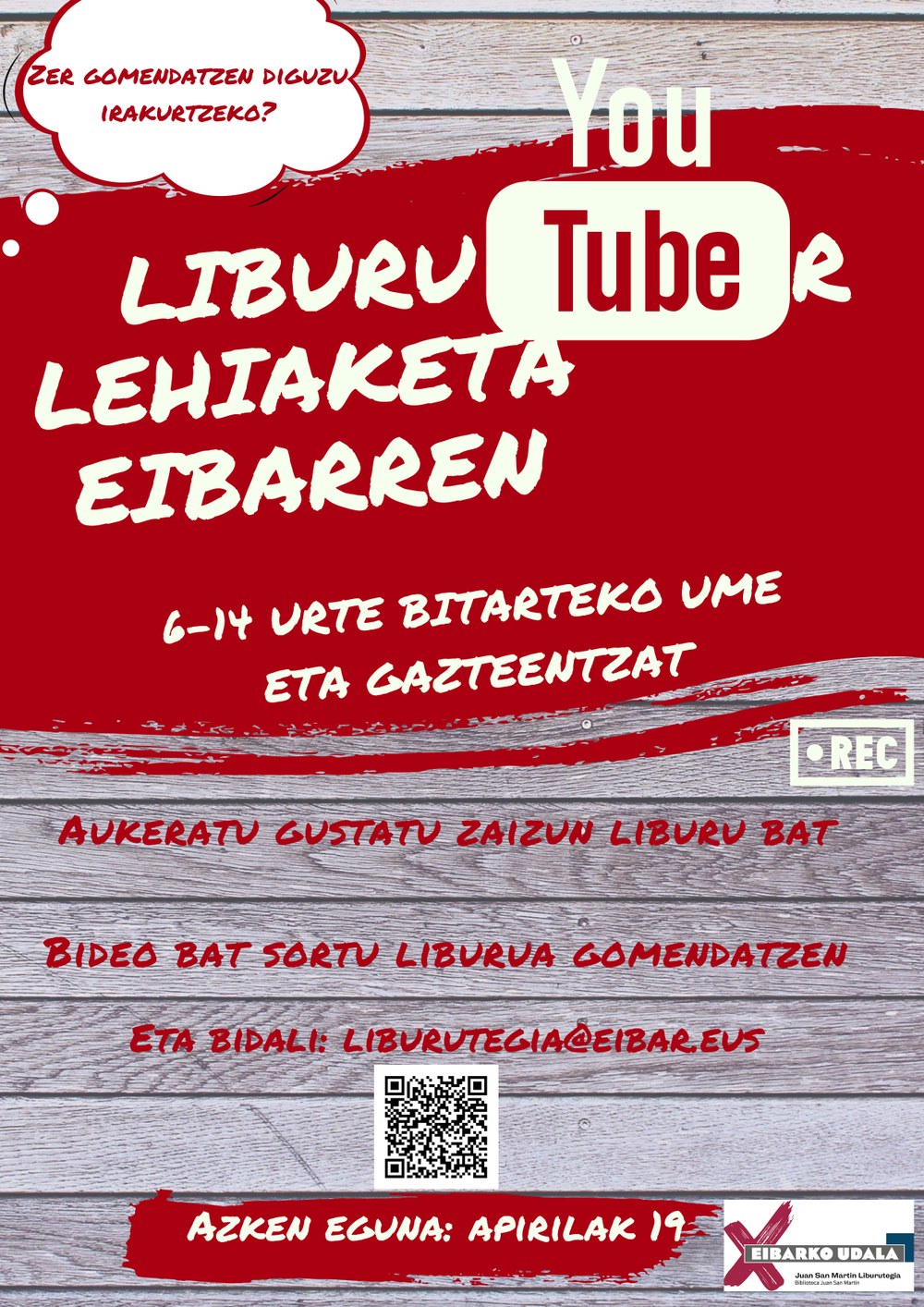 LiburuTuber lehiaketa udal liburutegian LiburuTuber lehiaketaren kartela