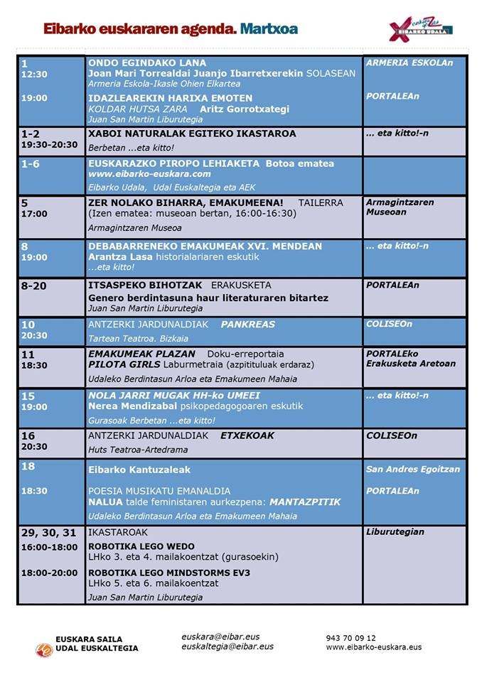 Martxoko euskararen agenda argitaratu da