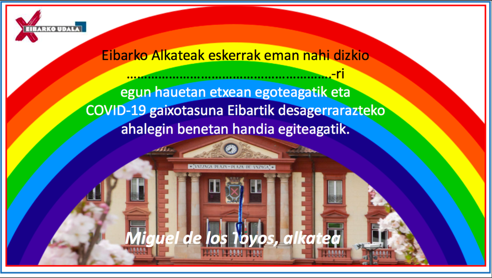 Eibarko Udalak diploma bat emango die etxeko txikiei Covid-19ko krisiaren aurrean izaten ari diren portaera eredugarria dela-eta "Ni etxean geratzen naiz" diploma.