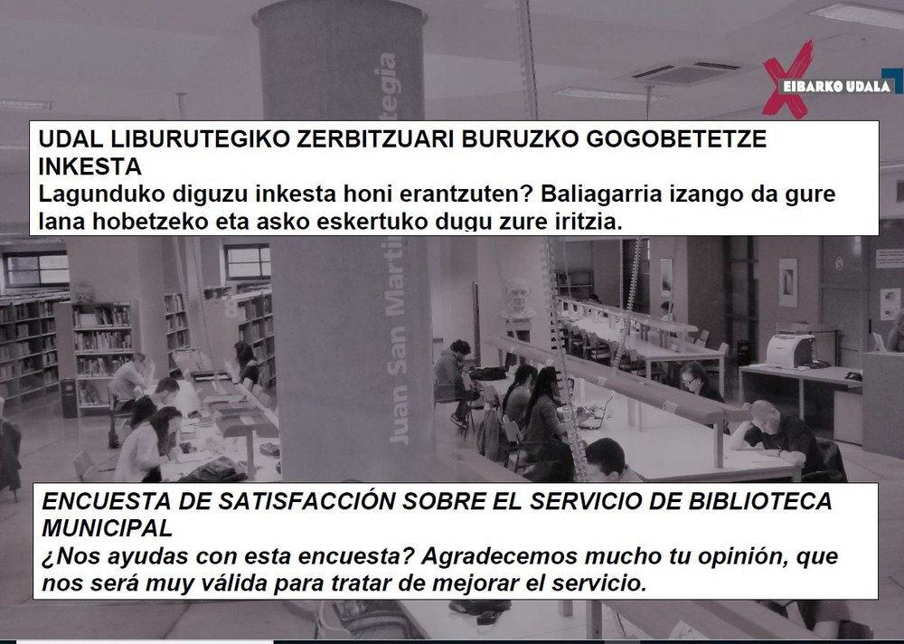 Udal Liburutegiak zerbitzuari buruzko gogobetetze inkesta prestatu du