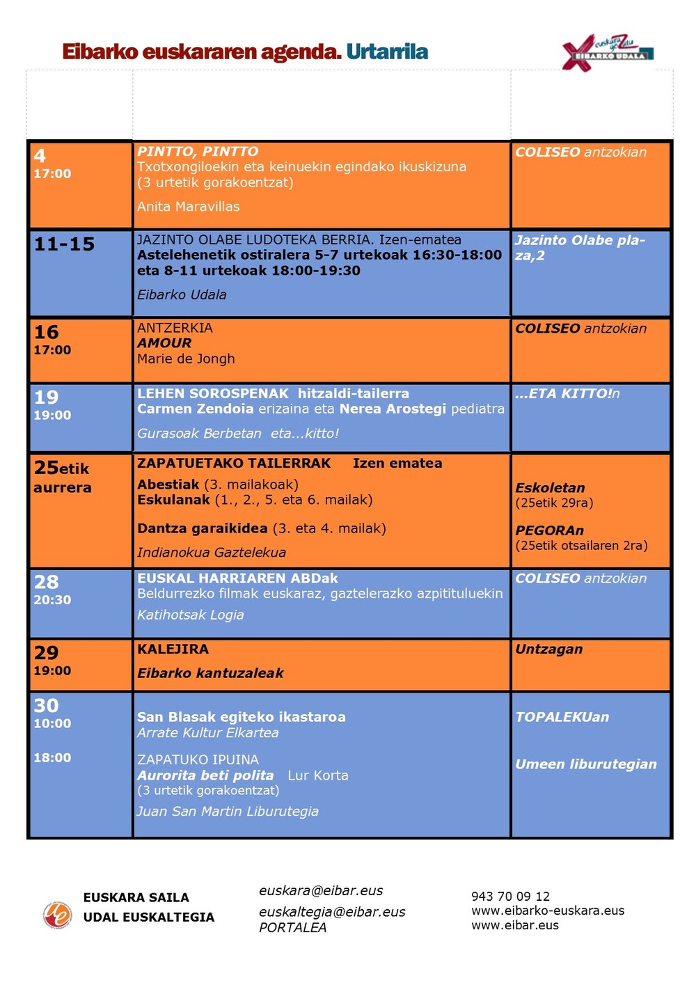 Urtarrileko euskararen agenda argitaratu da